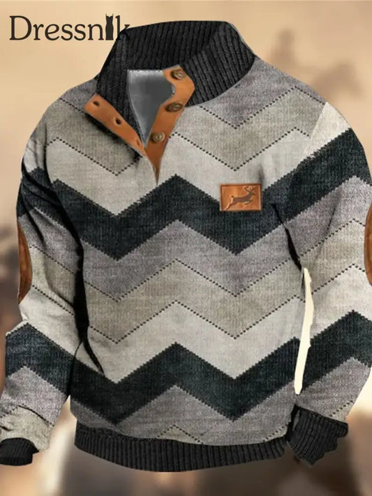 Herren Retro Country Western Kaschmir Gestrickt Bedrucktes Stehkragen Lässig Sweatshirt A / S