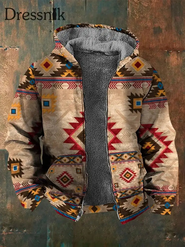 Herren Retro Country Western Kaschmir Gestrickte Bedruckte Reiß Verschluss Strickjacke Freizeit