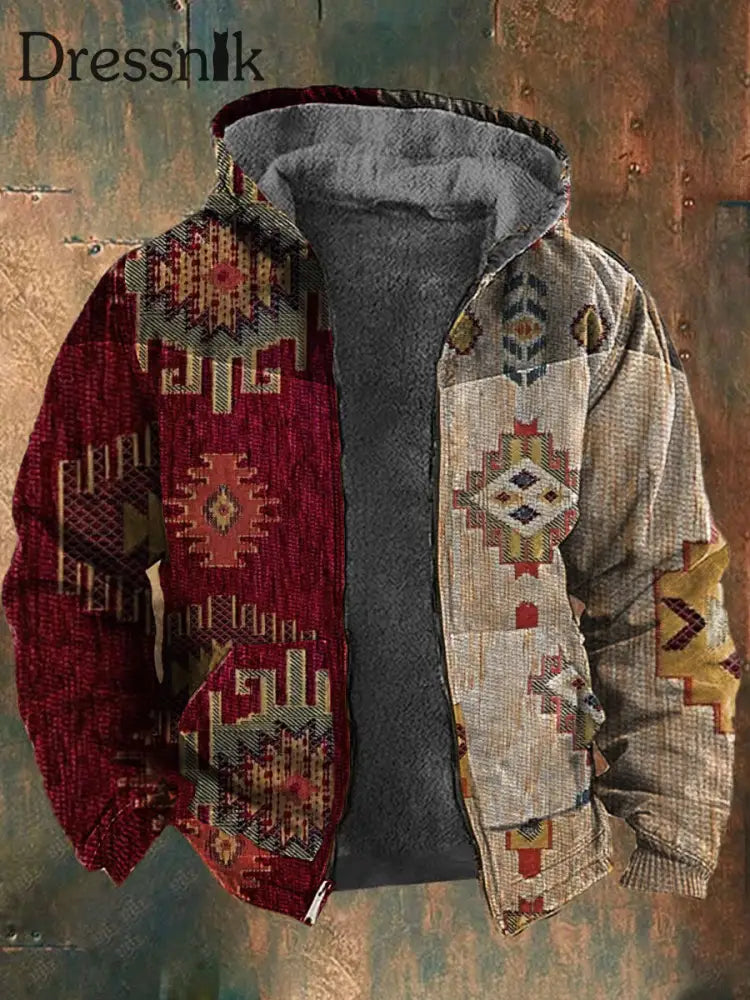 Herren Retro Country Western Kaschmir Gestrickte Bedruckte Reiß Verschluss Strickjacke Freizeit