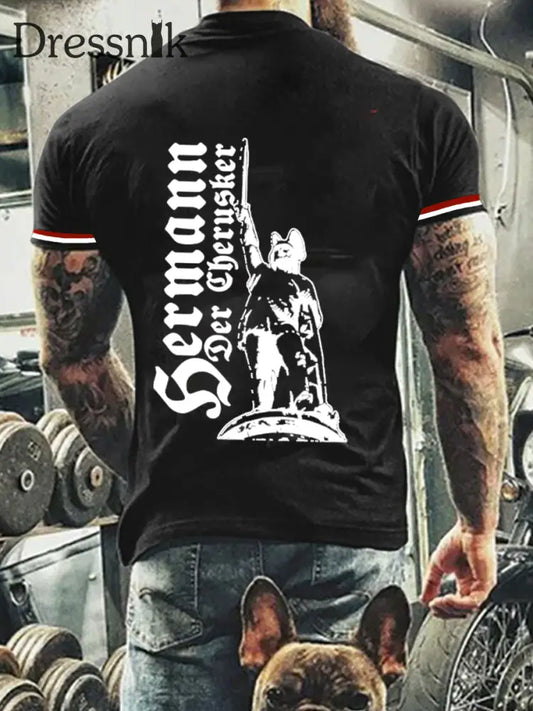 Herren Retro Deutsch Print Lässiges Kurzarm T-Shirt A / S