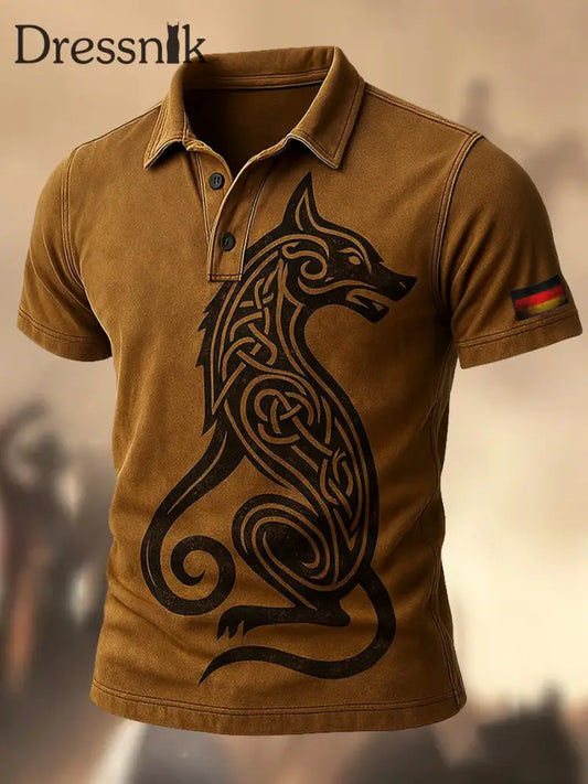 Herren Retro Deutschland Flagge Viking bedruckt Vintage Textur V-Ausschnitt kurze Ärmel Polo-Shirt A / S