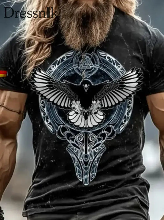 Herren Retro Deutschland Flagge Viking Bedrucktes Rundhals Sportliches Kurzarm T-Shirt A / S