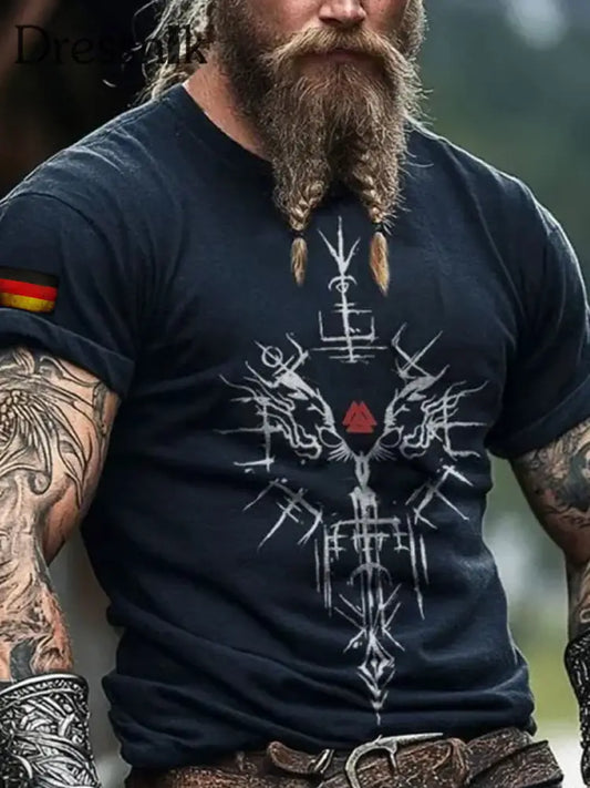 Herren Retro Deutschland Flagge Viking Bedrucktes Rundhals Sportliches Kurzarm T-Shirt A / S