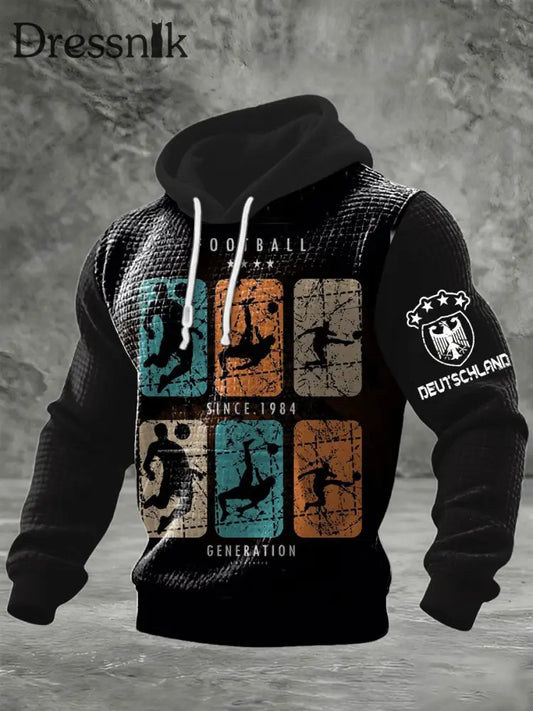 Herren Retro Deutschland Fußball Silhouette Grafik Hoodie mehrfarbig / S
