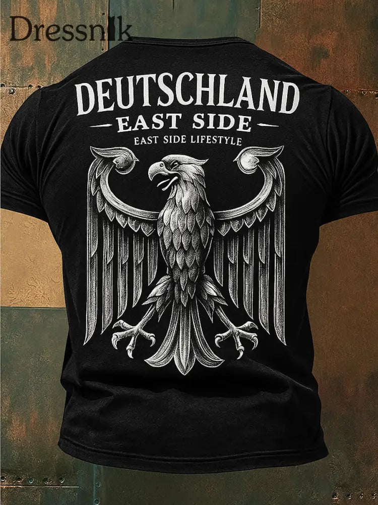 Herren Retro Deutschland Ostseite bedruckt V-Ausschnitt sportlich kurze Ärmel T-Shirt