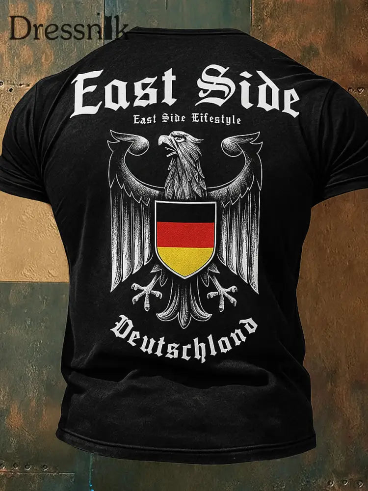 Herren Retro Deutschland Ostseite bedruckt V-Ausschnitt sportlich kurze Ärmel T-Shirt