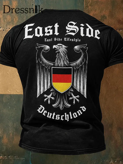 Herren Retro Deutschland Ostseite bedruckt V-Ausschnitt sportlich kurze Ärmel T-Shirt