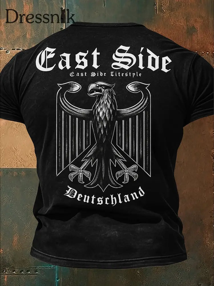 Herren Retro Deutschland Ostseite bedruckt V-Ausschnitt sportlich kurze Ärmel T-Shirt