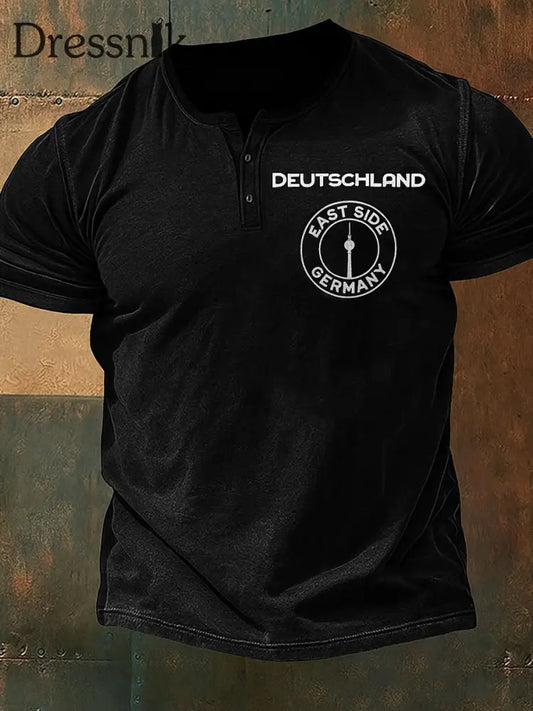 Herren Retro Deutschland Ostseite bedruckt V-Ausschnitt sportlich kurze Ärmel T-Shirt A / S