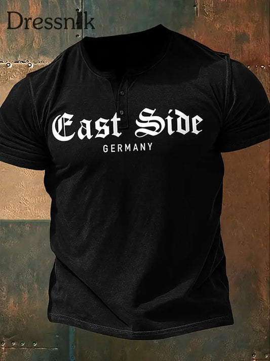 Herren Retro Deutschland Ostseite bedruckt V-Ausschnitt sportlich kurze Ärmel T-Shirt A / S