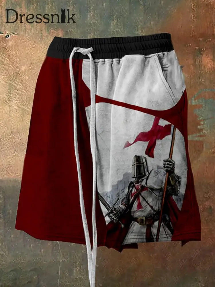 Herren Retro Distressed Sem Faith Print Lose Shorts Rot / S