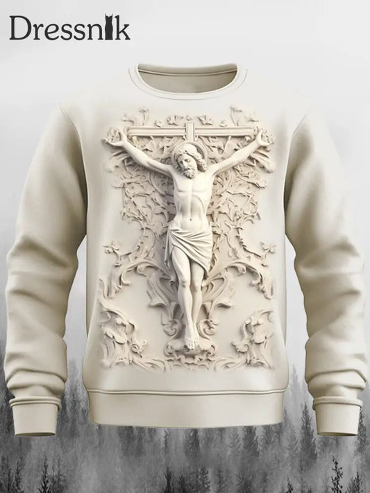 Herren Retro Faith Cross Relief Print Rundhals Ausschnitt Lässig Outdoor Sweatshirt A / S