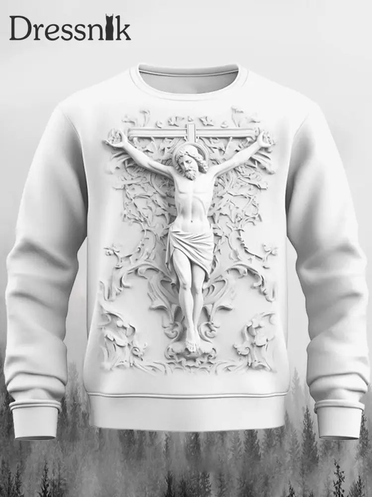 Herren Retro Faith Cross Relief Print Rundhals Ausschnitt Lässig Outdoor Sweatshirt C / S