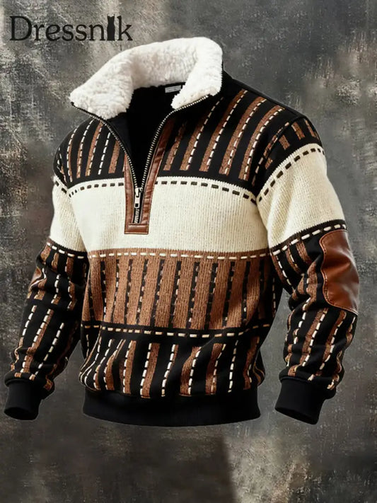 Herren Retro-Farb block druck Lässiger Pelz kragen Kapuzen pullover mit Reiß verschluss als bild / S