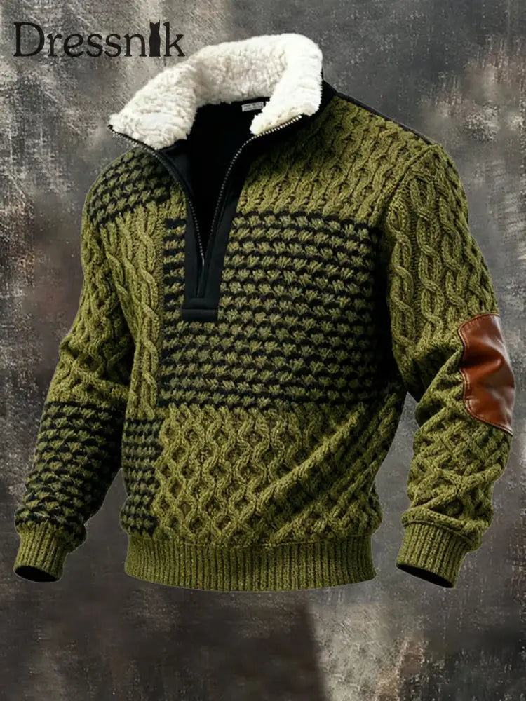 Herren Retro-Farb block druck Lässiger Pelz kragen Kapuzen pullover mit Reiß verschluss als bild / S