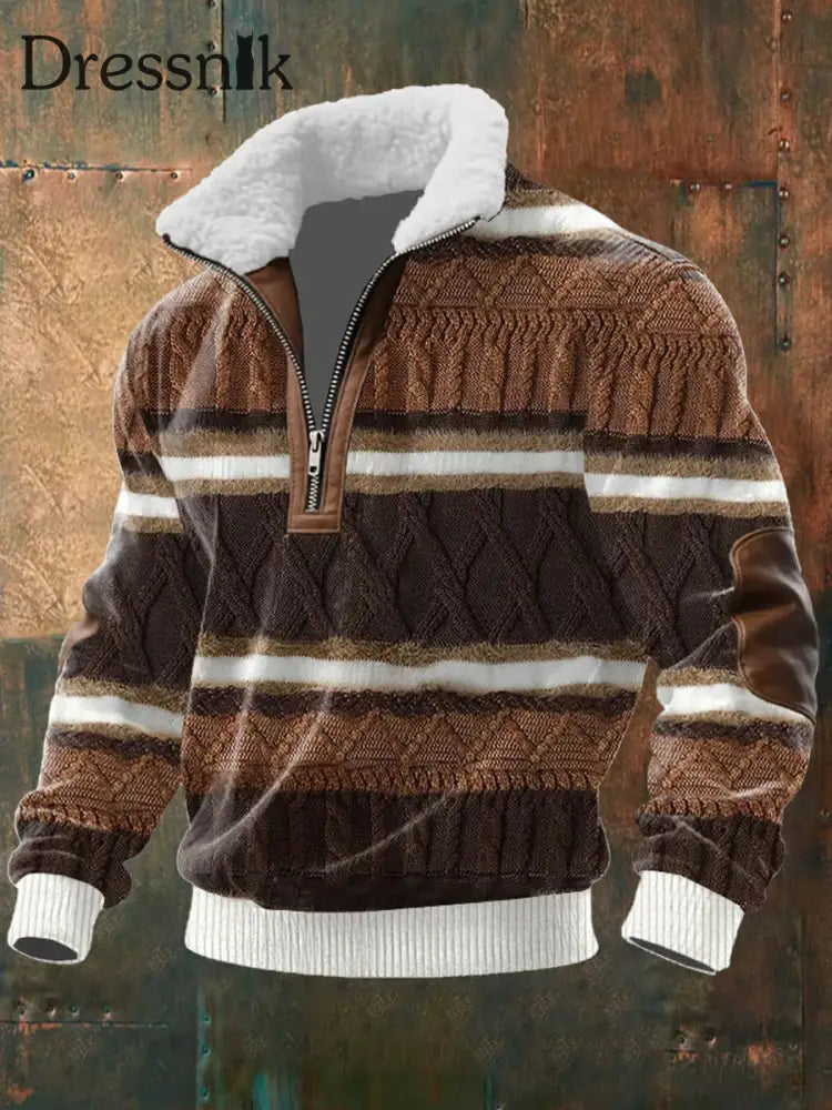 Herren Retro-Farb block druck Lässiger Pelz kragen Kapuzen pullover mit Reiß verschluss als bild / S