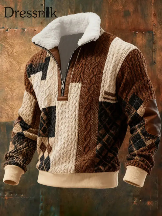 Herren Retro-Farb block druck Lässiger Pelz kragen Kapuzen pullover mit Reiß verschluss als bild / S