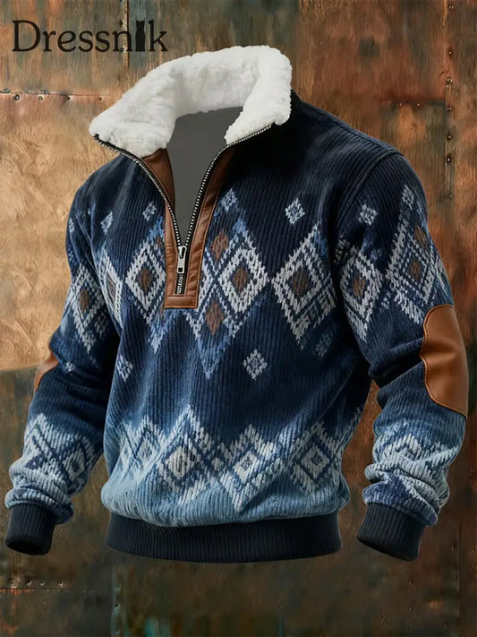 Herren Retro-Farb block druck Lässiger Pelz kragen Kapuzen pullover mit Reiß verschluss als bild / S