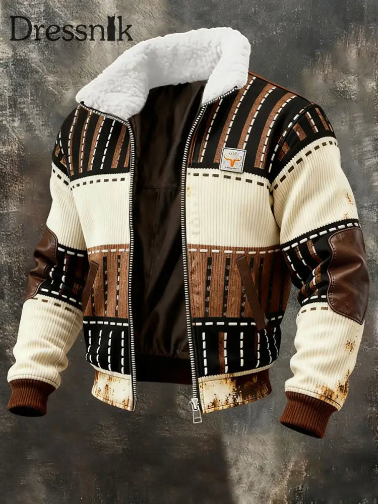 Herren Retro-Farb block druck lässiger Pelz kragen Sweatshirt mit Reiß verschluss als bild / S