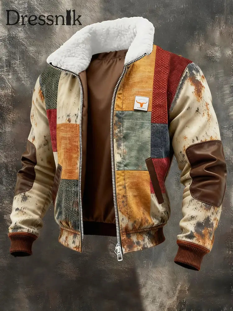 Herren Retro-Farb block druck lässiger Pelz kragen Sweatshirt mit Reiß verschluss als bild / S