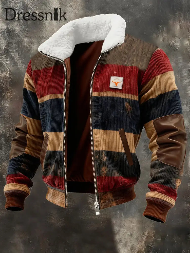 Herren Retro-Farb block druck lässiger Pelz kragen Sweatshirt mit Reiß verschluss als bild / S