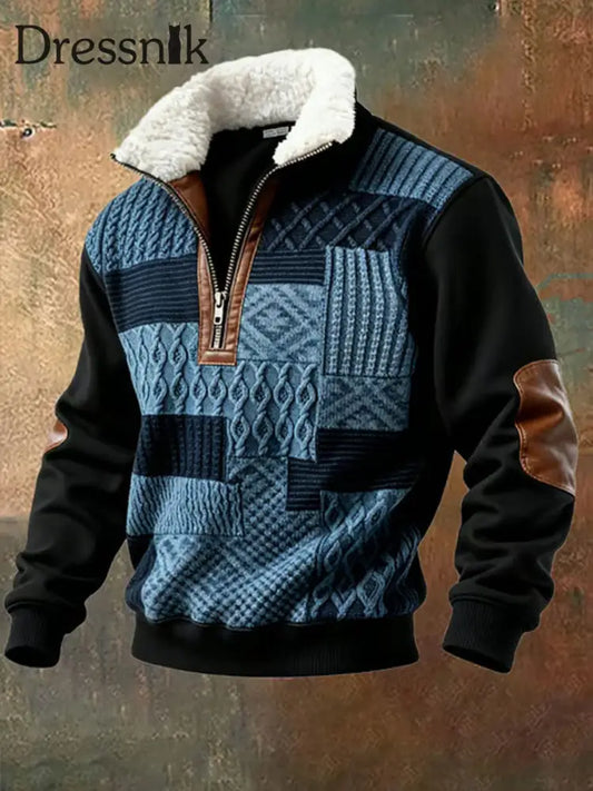 Herren Retro-Farb block druck Lässiges Pelz kragen Langarm Sweatshirt als bild / S