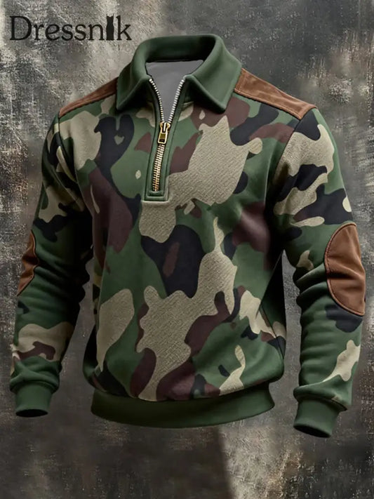 Herren Retro-Farbblock-Druck-Sweatshirt mit Reiß verschluss als bild / S