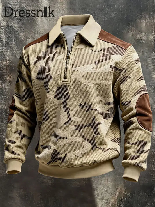 Herren Retro-Farbblock-Druck-Sweatshirt mit Reiß verschluss als bild / S