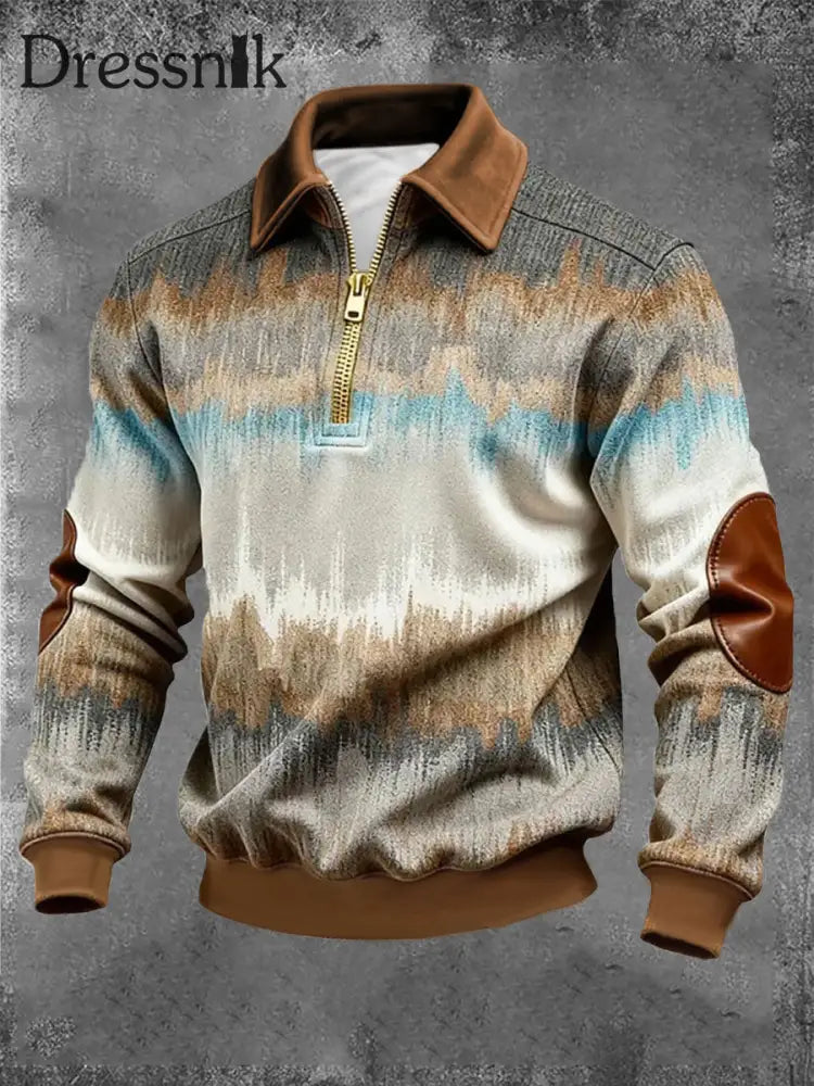 Herren Retro-Farbblock-Druck-Sweatshirt mit Reiß verschluss als bild / S