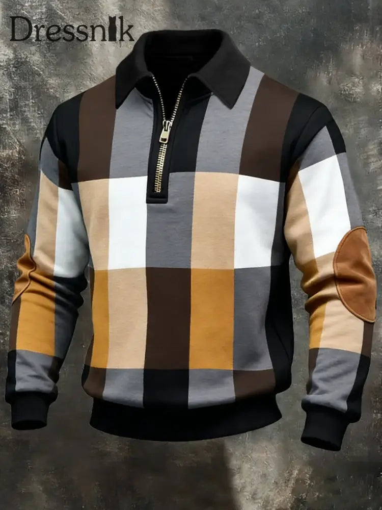 Herren Retro Geometrisches Color block Print Casual Half-Zip Sweatshirt Gelb / S