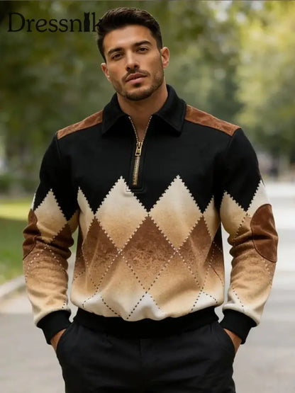 Herren Retro Geometrisches Print Casual Half-Zip Sweatshirt