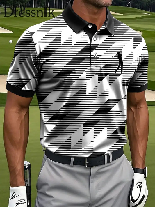 Herren Retro-Gestreiftes Kunstdruck-lässiges Business-Polo-Shirt bunt / S