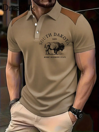 Herren Retro Highland Kuh bedruckte Freizeit Tops im westlichen Stil Khaki / S
