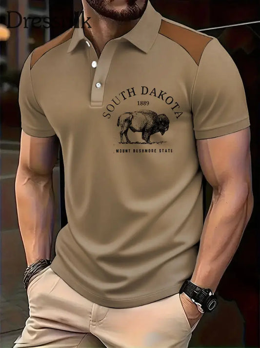 Herren Retro Highland Kuh bedruckte Freizeit Tops im westlichen Stil Khaki / S