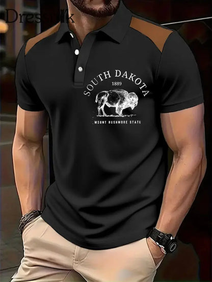 Herren Retro Highland Kuh bedruckte Freizeit Tops im westlichen Stil Schwarz / S
