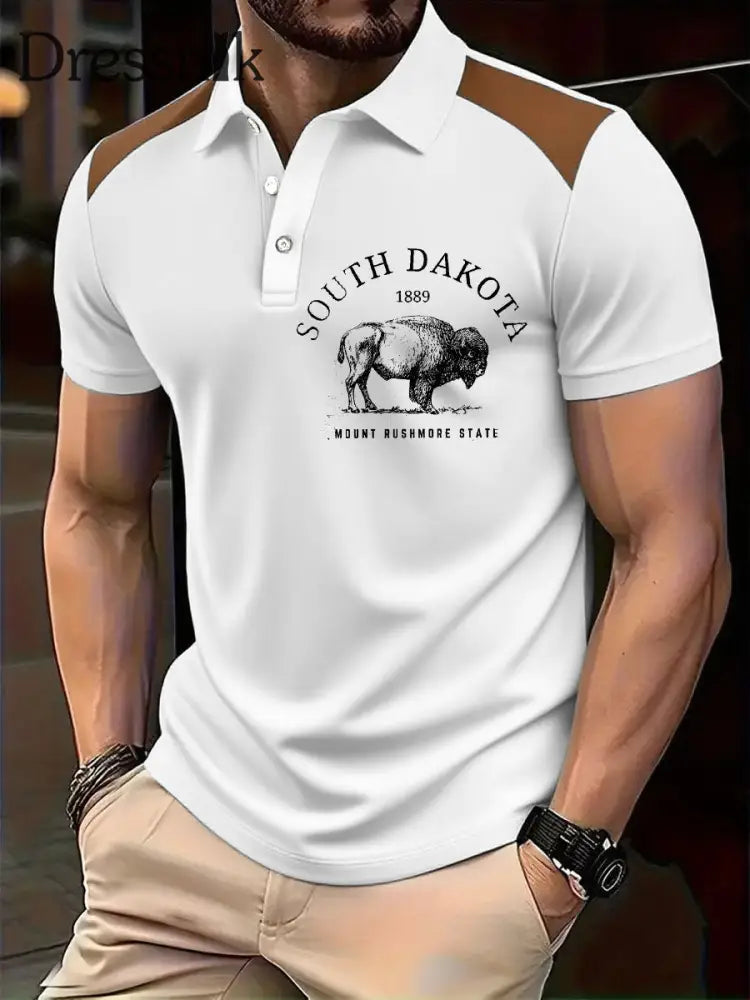 Herren Retro Highland Kuh bedruckte Freizeit Tops im westlichen Stil Weiß / S