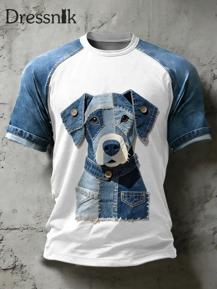 Herren Retro Hund Kunst Muster Patchwork Print lässig Kurzarm T-Shirt als bild / S