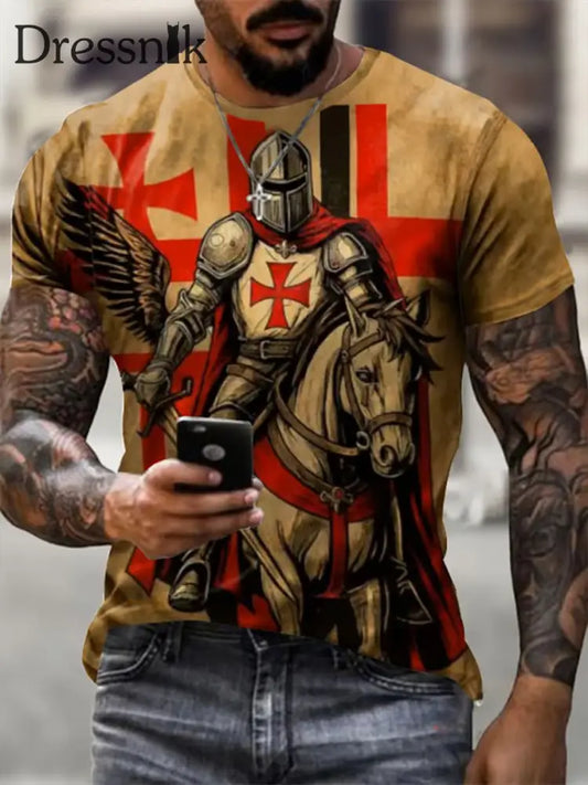 Herren Retro Knight Faith T-Shirt mit kurzen Ärmeln Khaki / S