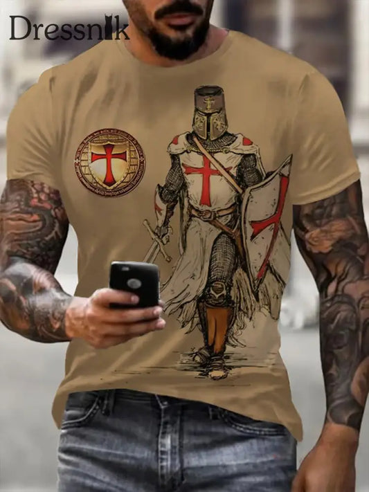 Herren Retro Knight Faith T-Shirt mit kurzen Ärmeln S