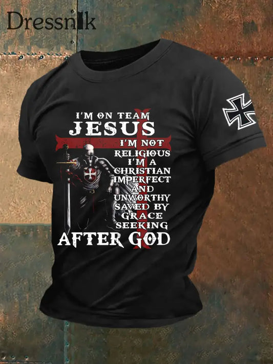 Herren Retro Knight Faith T-Shirt mit kurzen Ärmeln Schwarz / S