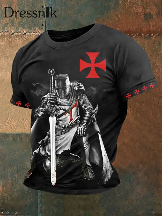Herren Retro Knight Faith T-Shirt mit kurzen Ärmeln Schwarz / S