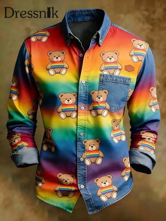 Herren Retro-Kunstdruck bequemes Business-Langarm-Shirt A / S