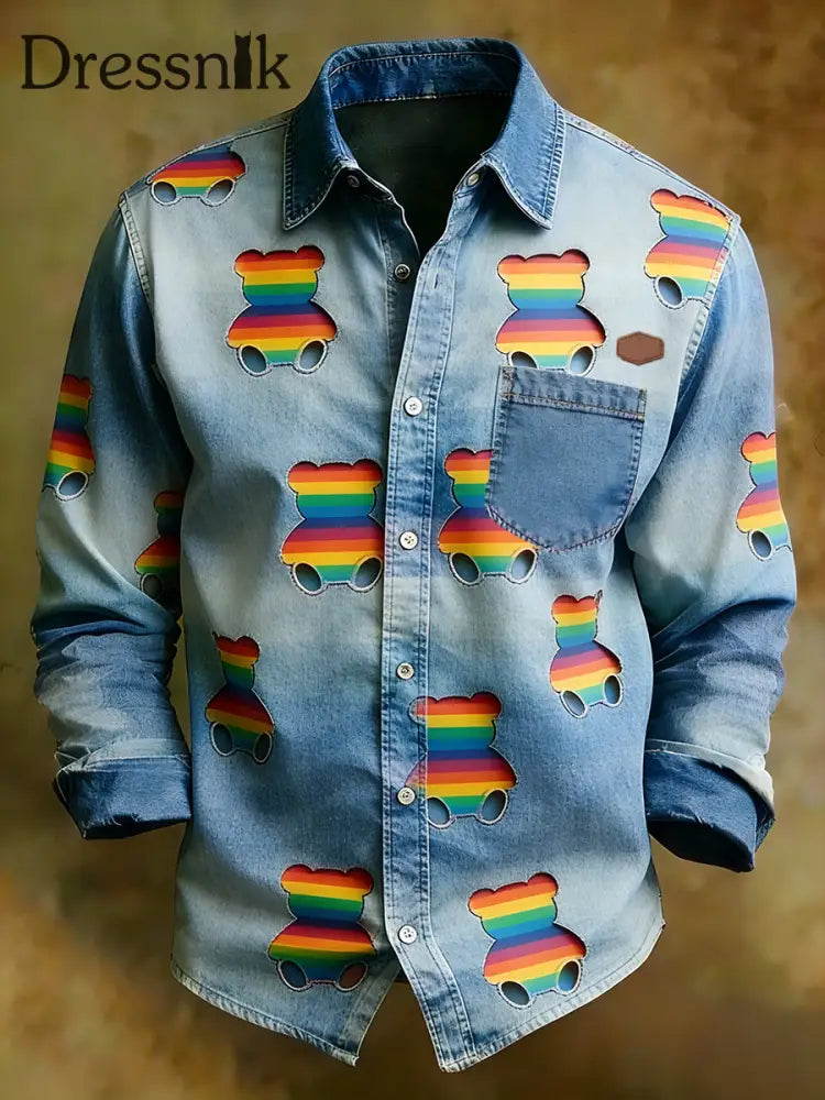 Herren Retro-Kunstdruck bequemes Business-Langarm-Shirt A / S