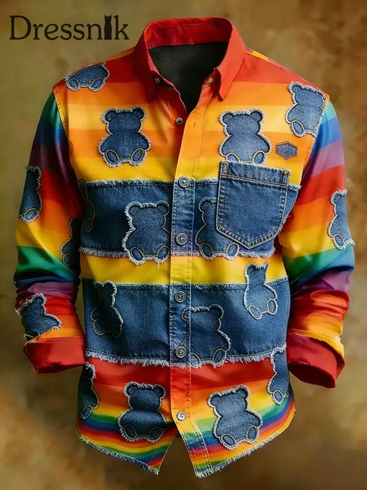 Herren Retro-Kunstdruck bequemes Business-Langarm-Shirt A / S