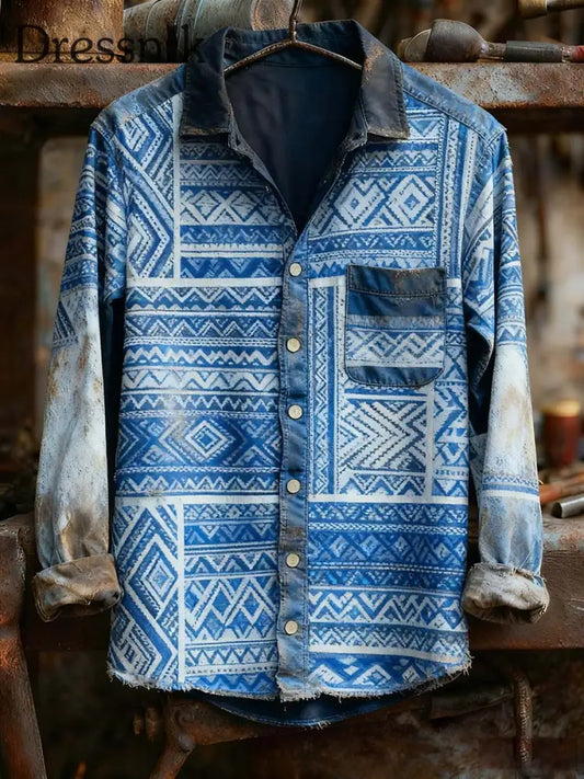 Herren Retro-Kunstdruck lässig bequemes Langarm-Hemd A / S