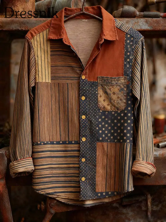 Herren Retro-Kunstdruck lässig bequemes Langarm-Hemd A / S