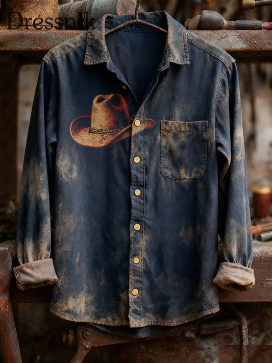 Herren Retro-Kunstdruck lässig bequemes Langarm-Hemd A / S