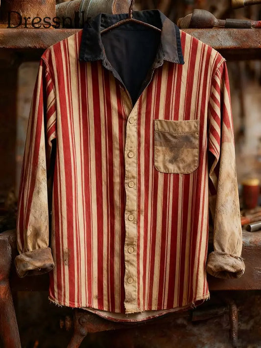 Herren Retro-Kunstdruck lässig bequemes Langarm-Hemd A / S