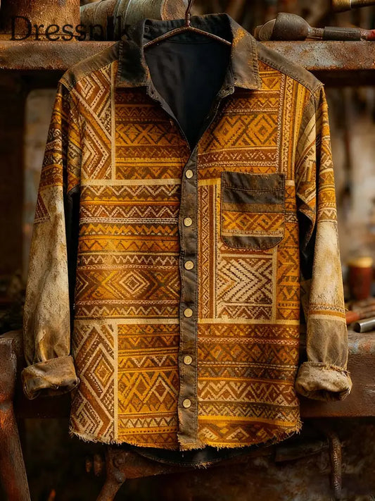 Herren Retro-Kunstdruck lässig bequemes Langarm-Hemd A / S