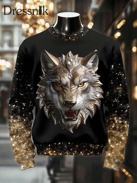 Herren Retro Luxuriöse Wolf Print Casual Sweatshirt als bild / S